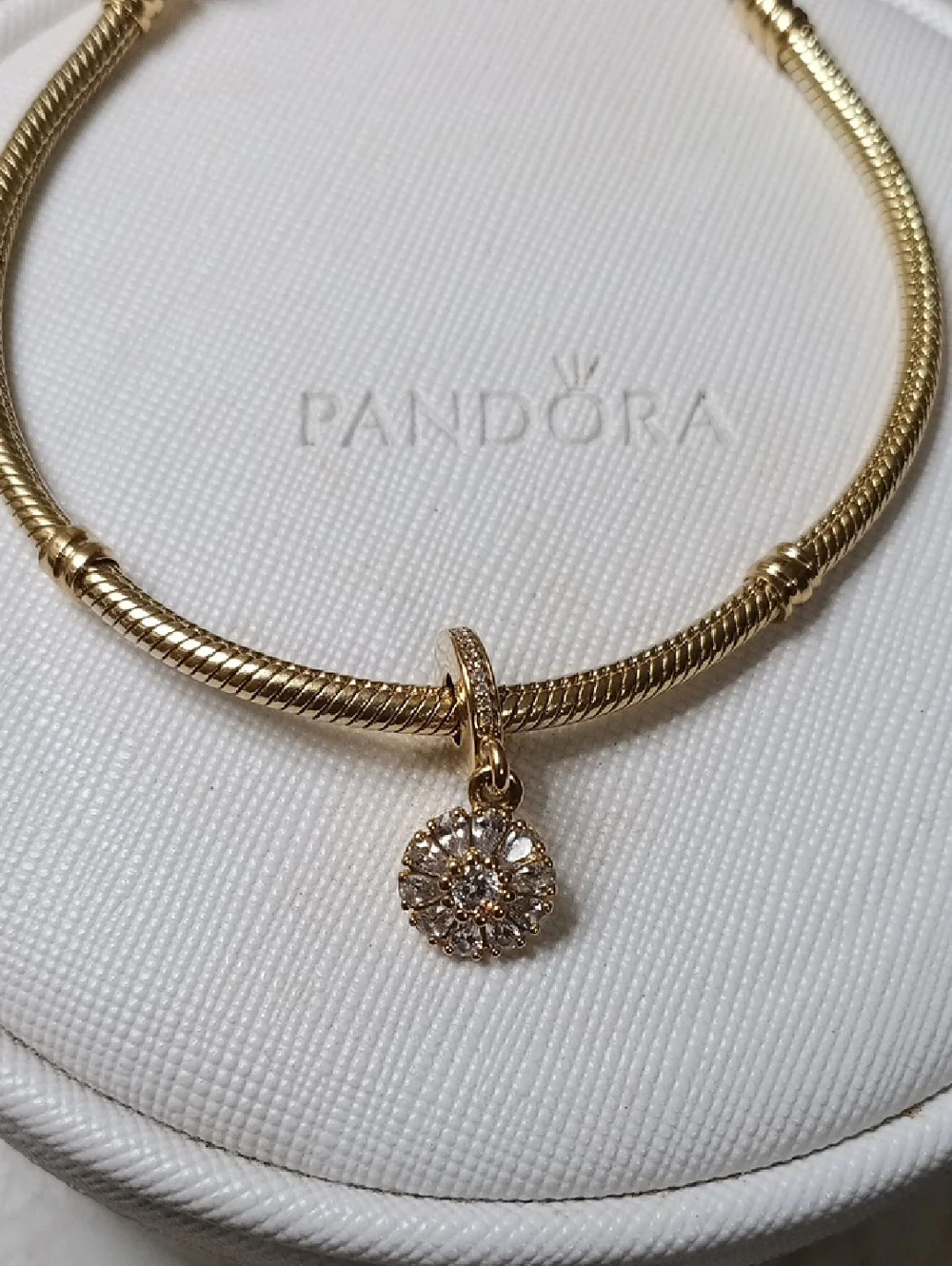 Pandora 14k Solid Gold And CZ Embellished Floral Charm/Pendant